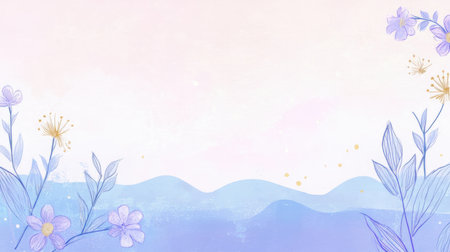 Watercolor background with flowers and plants. Hand-drawn illustration.の素材