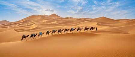 Caravan of camels in the Sahara desert, Morocco, Africaの素材