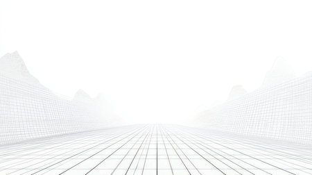 abstract 3d rendering of a wireframe landscape in white backgroundの素材
