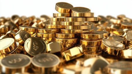 Pile of gold coins isolated on white background. 3d illustrationの素材