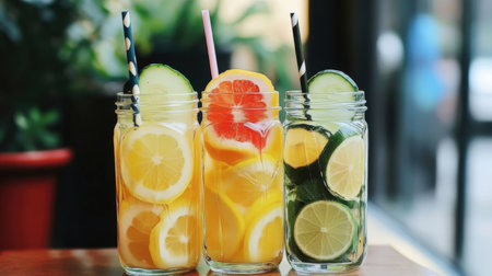 Refreshing lemonade with lime, orange, grapefruit and cucumberの素材