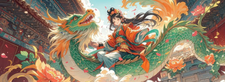 Chinese dragon painting on the wall of a temple in Beijing, Chinaの素材