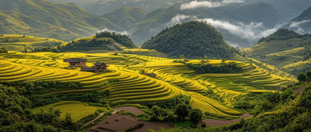 Terraced rice field in Yuanyang County, Yunnan Province, Chinaの素材