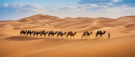 Camels in the Sahara desert, Morocco, Africa. 3d renderingの素材