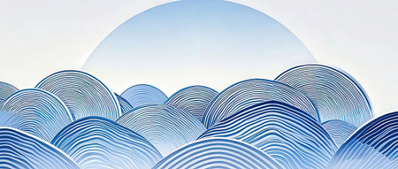 Illustration of a Japanese paper-cut pattern with blue sky backgroundの素材