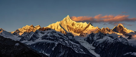 Panorama of Mount Everest at sunset, Everest Base Camp, Nepalの素材