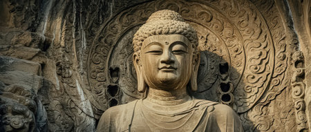 Buddha statue in Longmen Grottoes, Luoyang, Chinaの素材