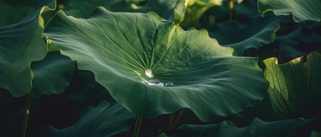 Lotus leaf with dew drop in the morning, soft focusの素材