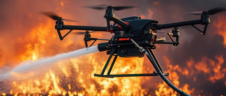 Drone spraying water on the fire. 3d rendering illustration.の素材