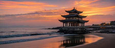 Sunset at the ancient city of Hangzhou, China. Hangzhou is famous for its ancient architecture.の素材