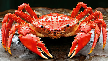 red crab on ice, close-up of a red crab.の素材