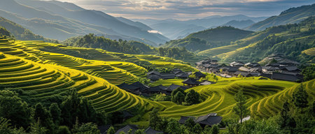 Green Terraced Rice Field in Chiangmai, Thailand.の素材