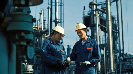 Engineer and technician working in oil and gas refinery. Industry and technology concept.の素材
