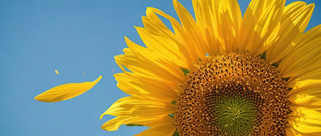 Sunflower on blue sky background. Sunflower natural background. Sunflower blooming.の素材