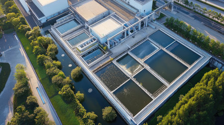Aerial view of the water treatment plant in Rotterdam, Netherlandsの素材