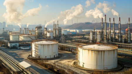 Industrial landscape with oil refinery, power plant and factory building.の素材