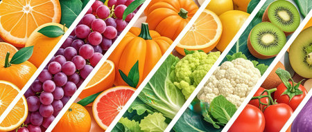 Fruits and vegetables, healthy food background, panoramic bannerの素材