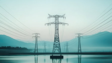 high voltage post.High-voltage tower sky background.High-voltage tower sky background.の素材