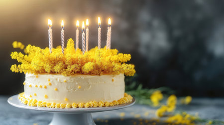 Yellow cake with candlesの素材