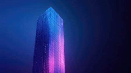 Blue skyscraper with neon lightsの素材