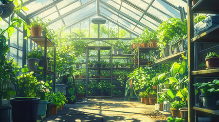 Green greenhouse with plantsの素材