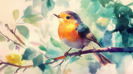 blue bird with floral backgroundの素材