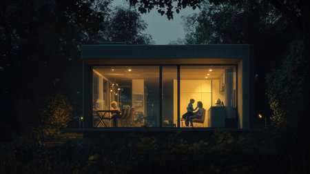 Modern house with lightsの素材