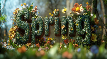 Spring text with floral backgroundの素材