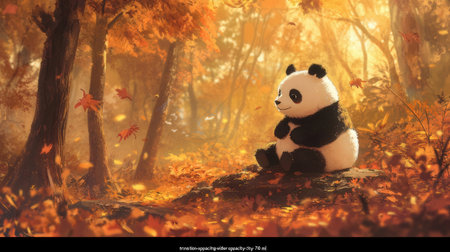 Panda with autumn backgroundの素材