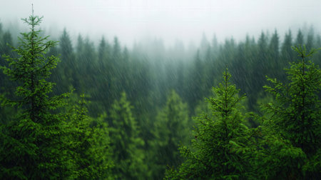 Green forest with fogの素材