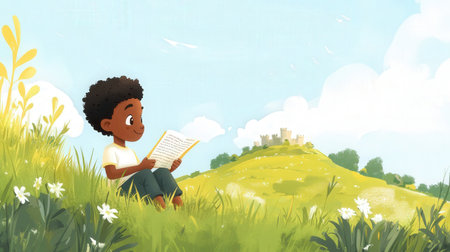 Cartoon student with bookの素材