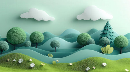 Cartoon landscape with green hillsの素材