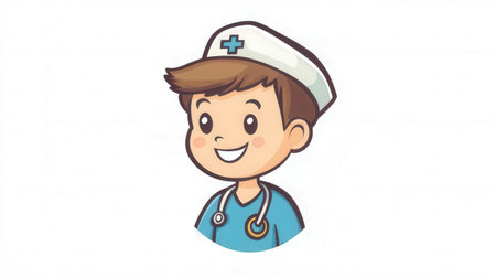 Cartoon nurse with minimalist backgroundの素材