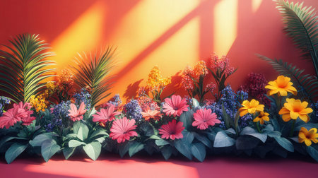 Red flowers with colorful backgroundの素材