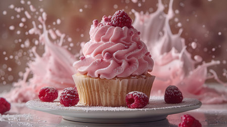 Pink cupcake with raspberriesの素材