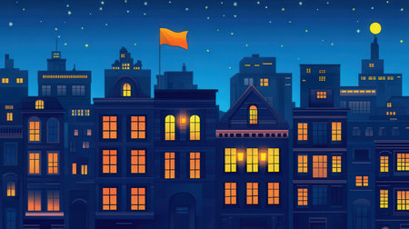 Neon cityscape with colorful lightsの素材