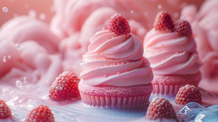 Pink dessert with raspberriesの素材