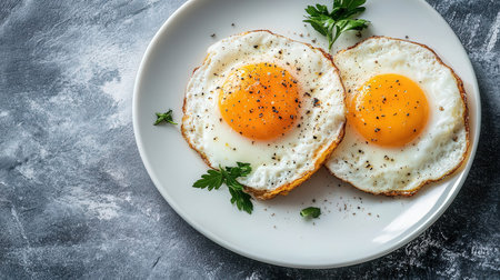 Fried eggs with minimalist backgroundの素材