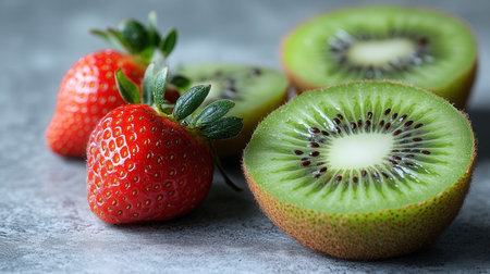Fresh strawberries and kiwi with vibrant colorsの素材