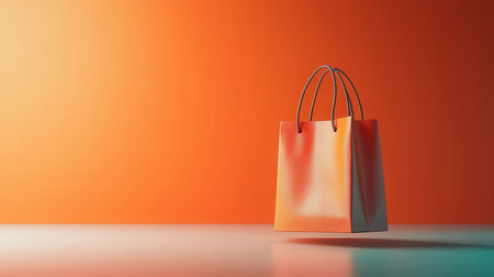 Orange shopping bag with minimalist backgroundの素材