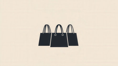 Black shopping bags with minimalist backgroundの素材
