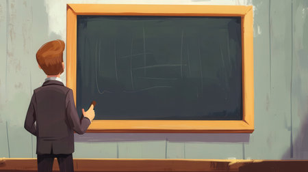 Classroom with teacher and chalkboardの素材