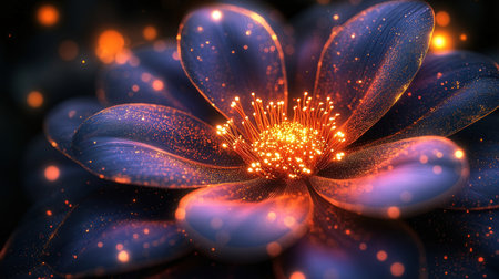 Purple floral arrangement with glowing detailsの素材