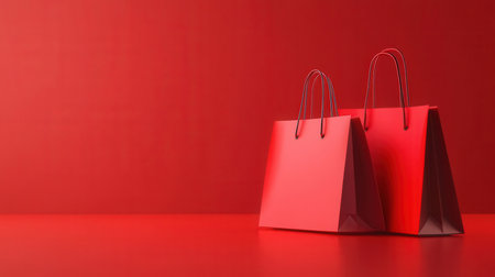 Red shopping bags with red backgroundの素材