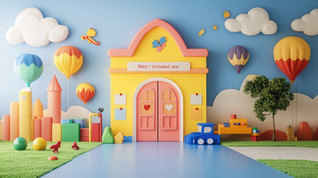 Colorful school platform with buildingsの素材