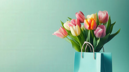 Colorful flowers with shopping bagの素材