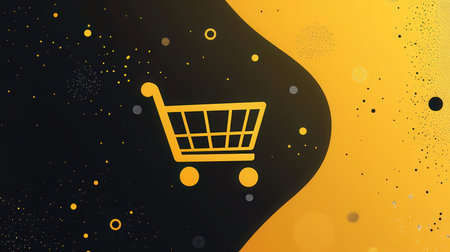 Shopping cart with yellow backgroundの素材