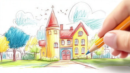 Colorful castle with hand drawingの素材