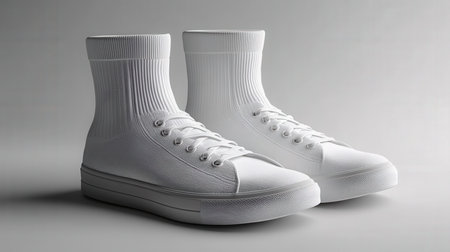 White sneakers with minimalist backgroundの素材