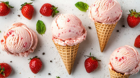 Ice cream cones with strawberriesの素材